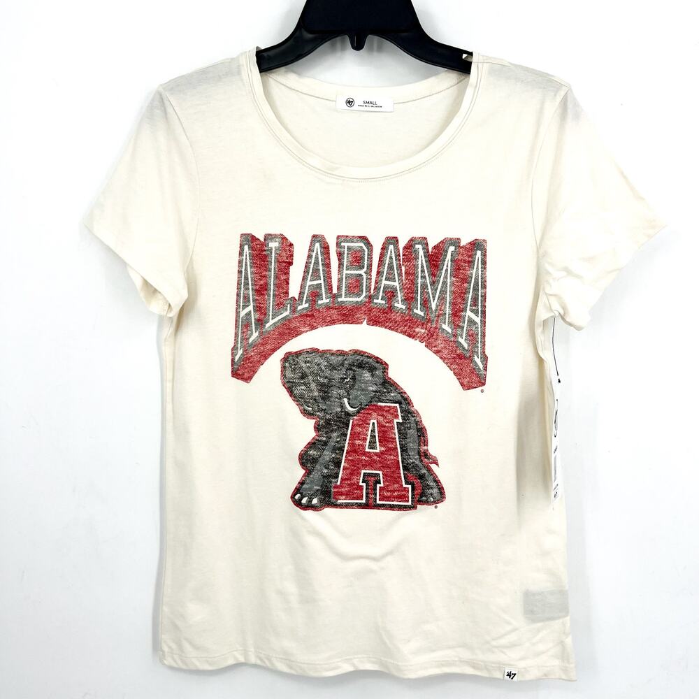 47 BRAND Womens Alabama Crimson Tide Graphic Tee Small Cream Short Sleeve NWT